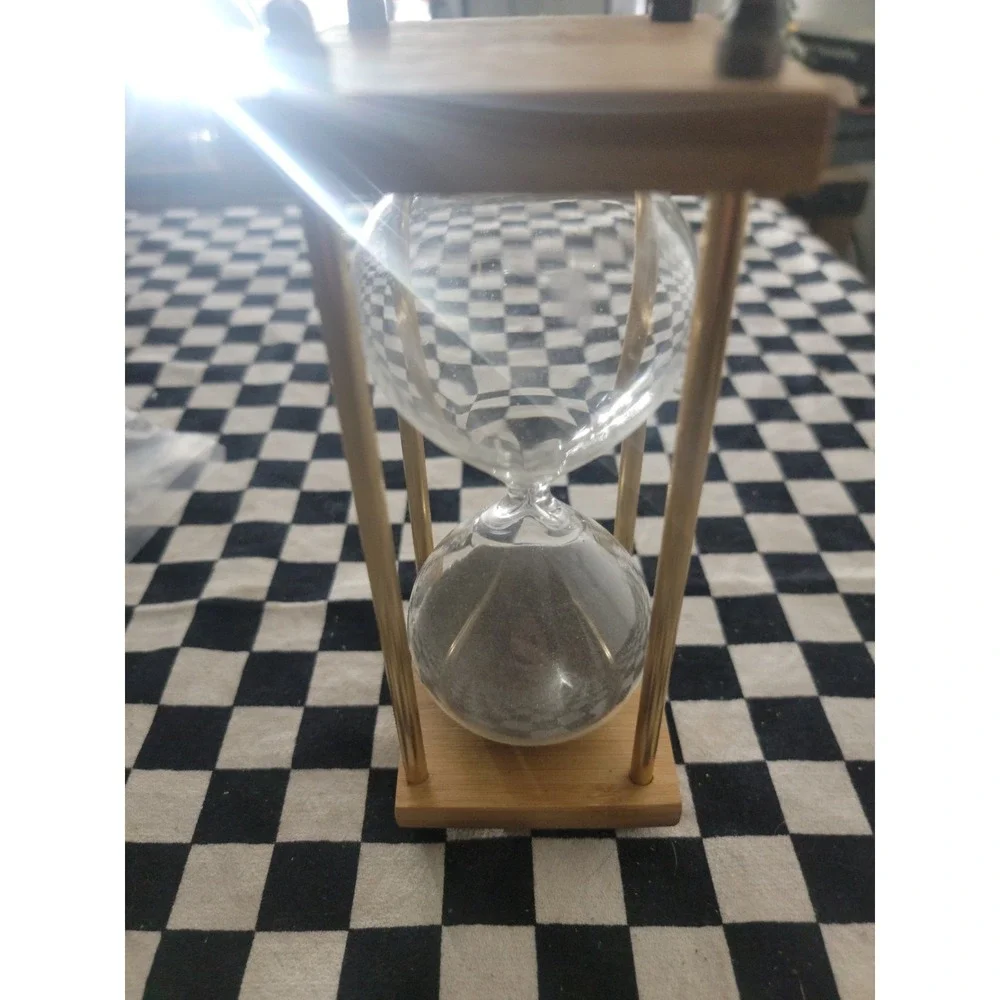 15‎ Minute Gray Sand Timer Hourglass Wood & Brass Frame Desk Decor
